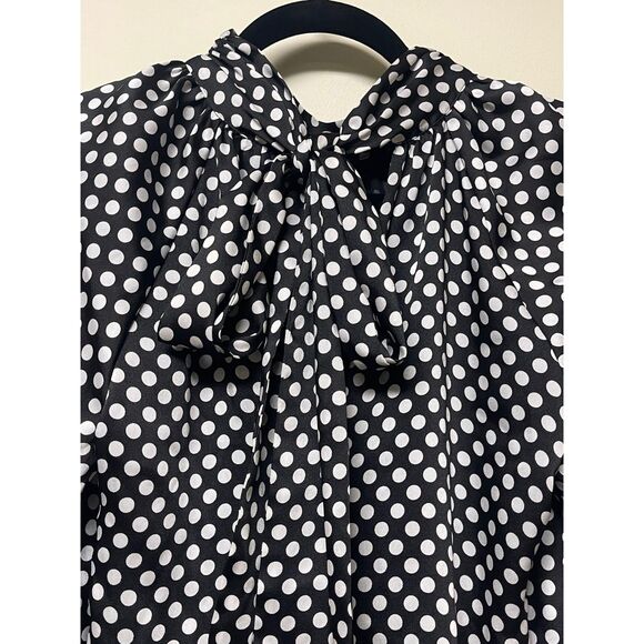 ZARA Dress Black With White Polka Dots, Neck Tie, Full Sleeves, Sz S - Picture 6 of 11